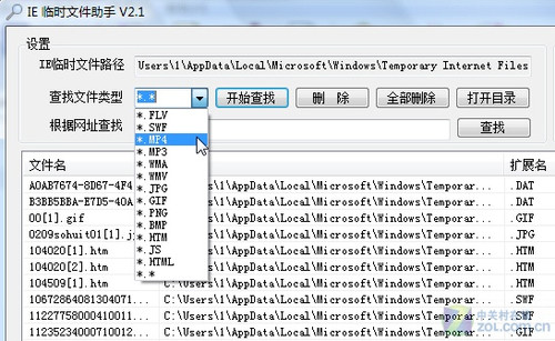姑且文件分类搜索 轻松淘尽IE缓存资本